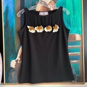 Mamatoyoe Elegant Black Tank Top with Floral Accents Small
